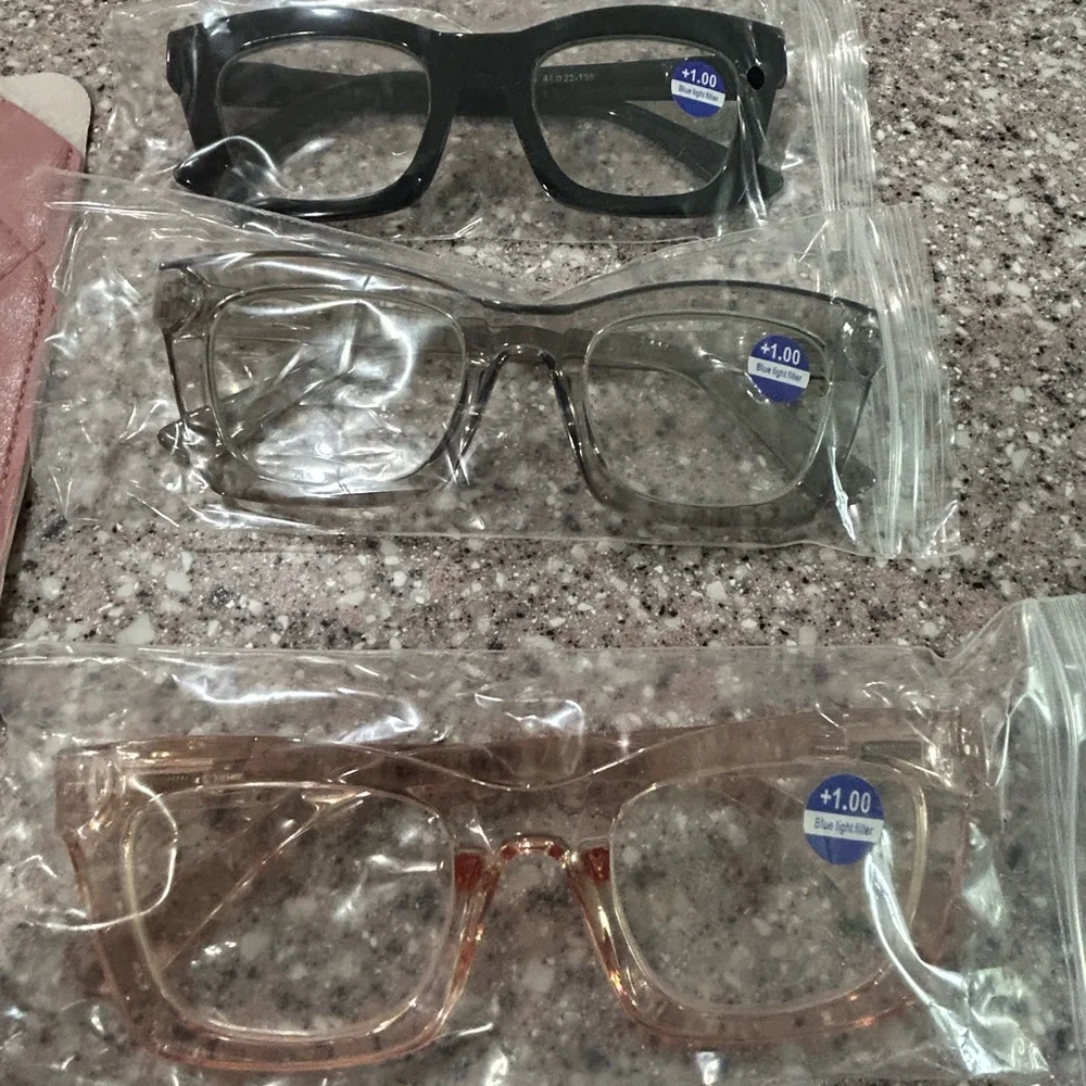 Set of Three Stylish Blue Light Reading Glasses, NWT, 1.0 Power.